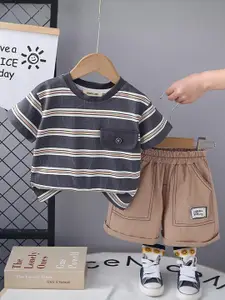 INCLUD Boys Striped Round Neck T-shirt With Shorts