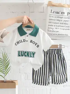 INCLUD Boys Shirt Collar Printed T-shirt with Shorts