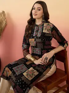 Anouk  Ethnic Motifs Printed Beads And Stones Mandarin Collar A-Line Kurta