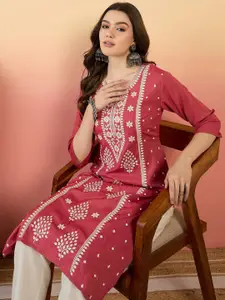 Anouk Ethnic Motifs Embroidered Cotton Panelled Straight Kurta
