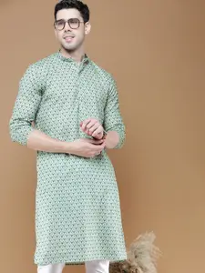 Anouk Mandarin Collar Geometric Cotton Pastels Kurta