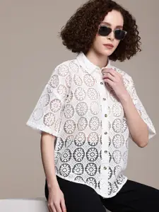 Roadster Relaxed Oversized Drop-Shoulder Sleeves Sheer Casual Shirt