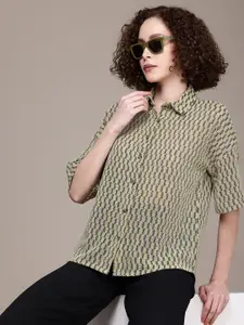 Roadster Relaxed Oversized Drop-Shoulder Sleeves Semi Sheer Casual Shirt