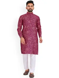 BAESD Ethnic Motifs Printed Band Collar Long Sleeves Straight Kurta