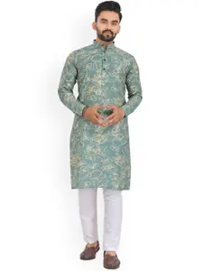 BAESD Ethnic Motifs Printed Band Collar Long Sleeves Straight Kurta