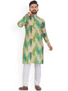 BAESD Ethnic Motifs Printed Band Collar Long Sleeves Straight Kurta