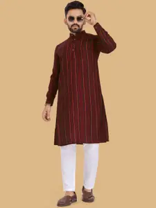 BAESD Striped Thread Work Mandarin Collar Straight Kurta