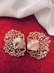 Sangria White Gold-Plated & Stone-Studded Studs Earrings