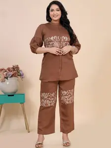 Amchoor Embroidered Mandarin Collar Top With Trousers