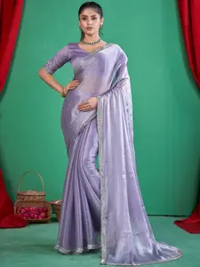 Saree mall Lavender Embellished Poly Chiffon Saree
