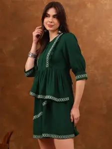 Anouk Green Geometric Embroidered A-line Ethnic Dresses