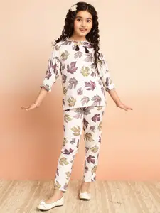 BAESD Girls Printed Tie-Up Neck Regular Sleeves T-shirt & Palazzos Clothing Set