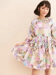 TANDUL Floral Print Puff Sleeves Fit & Flare Dress