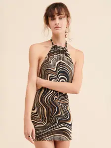 TANDUL Abstract Printed Halter Neck Bodycon Mini Dress