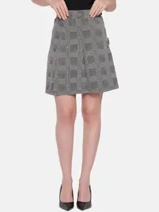 HANG N HOLD Checked Cotton A-Line Mini Skirts