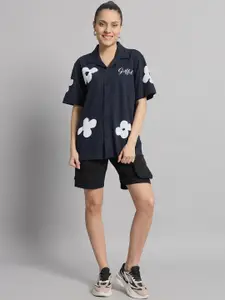 GRIFFEL Printed Pure Cotton Oversized Shirt With Shorts