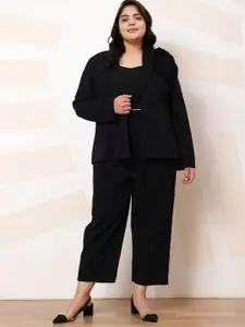 Athena Ample Black Plus Size Long Sleeves Top and Blazer With Trouser Co-Ords Set