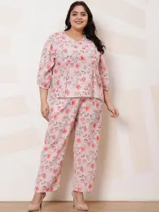 Athena Ample Plus Size Floral Printed Top With Trousers Co-Ords