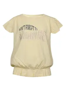 PAMPOLINA Typography Printed Cotton Blouson Top