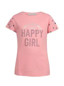 PAMPOLINA Girls Typography Printed Round Neck Cotton Top