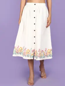 V-Mart Embroidered Flared Midi Skirt