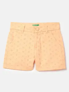 United Colors of Benetton Girls Mid-Rise Floral Embroidered Pure Cotton Shorts