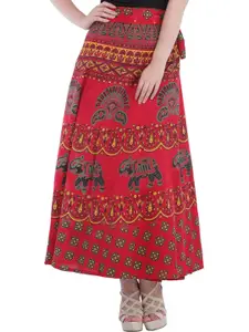 Exotic India Printed Pure Cotton Wrap Maxi Skirts