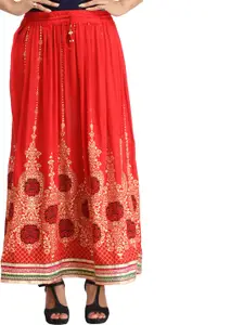 Exotic India Embellished Printed Flared Maxi A-Line Skirt