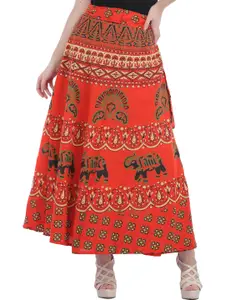 Exotic India Abstract Printed Pure Cotton Flared Tie-Ups Maxi Ethnic Skirt