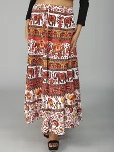 Exotic India Printed Pure Cotton Wrap Maxi Skirt