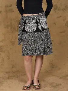 Exotic India Printed Pure Cotton Wrap-Around Mini Skirt