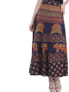 Exotic India Printed Pure Cotton Wrap-Around Long Skirt