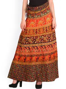 Exotic India Ethnic Printed Pure Cotton Wrap Maxi Skirts