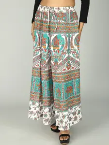 Exotic India Printed Pure Cotton Flared Maxi Skirts