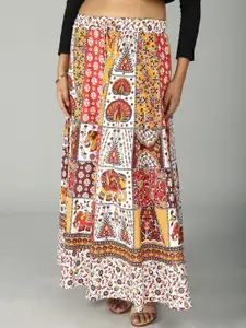 Exotic India Printed Pure Cotton A-Line Maxi Skirt