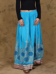 Exotic India Embellished Printed Flared Maxi A-Line Skirt