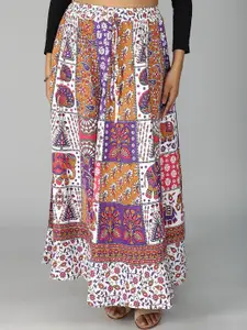 Exotic India Printed Pure Cotton Flared A-Line Maxi Skirt