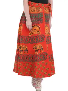 Exotic India Floral Printed Pure Cotton Flared Maxi Ethnic Skirt