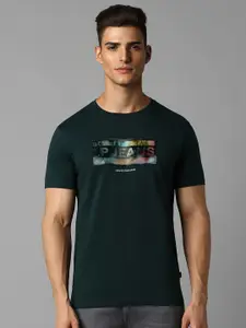 Louis Philippe Jeans Typography Printed Short Sleeves Round Neck Cotton Slim Fit T-shirt