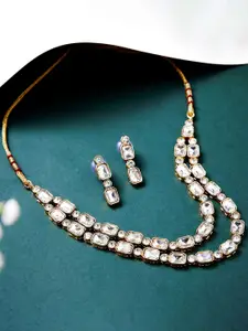 ATIBELLE Gold Plated Stone Studded Layered Necklace & Earrings