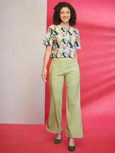 DressBerry Printed Round Neck T-Shirt & Flared Trouser Co-Ords
