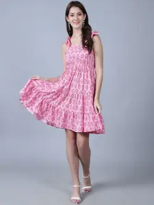 MARC LOUIS Floral Printed Cotton Fit & Flare Dress