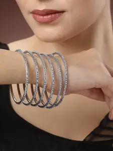 NVR Women Set of 12 German Silver Plated Oxidised Bangles