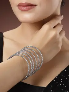 NVR Women Set of 12 German Silver Plated Oxidised Bangles