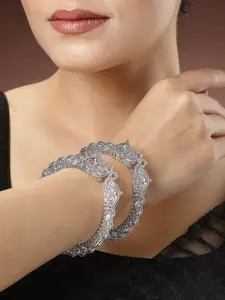 NVR Set of 2 German Silver Plated Oxidised Elephant Design Bangles