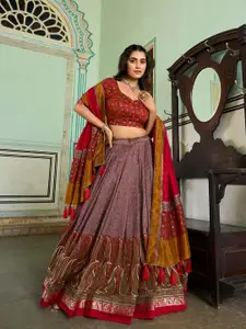 LOOKNBOOK ART Printed Foil Printed Semi-Stitched Lehenga & Unstitched Blouse With Dupatta