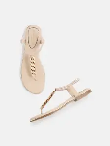 Kenneth Cole Embellished Open Toe T-Strap Flats