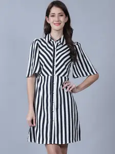 MARC LOUIS Striped Flared Sleeves Crepe Shirt Dress