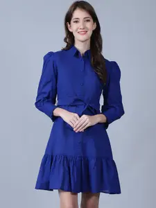 MARC LOUIS Puff Sleeves Cotton Shirt Dress