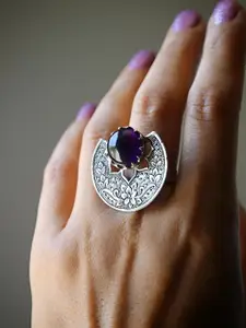 Goho Silver Gem Stone-Studded Finger Ring